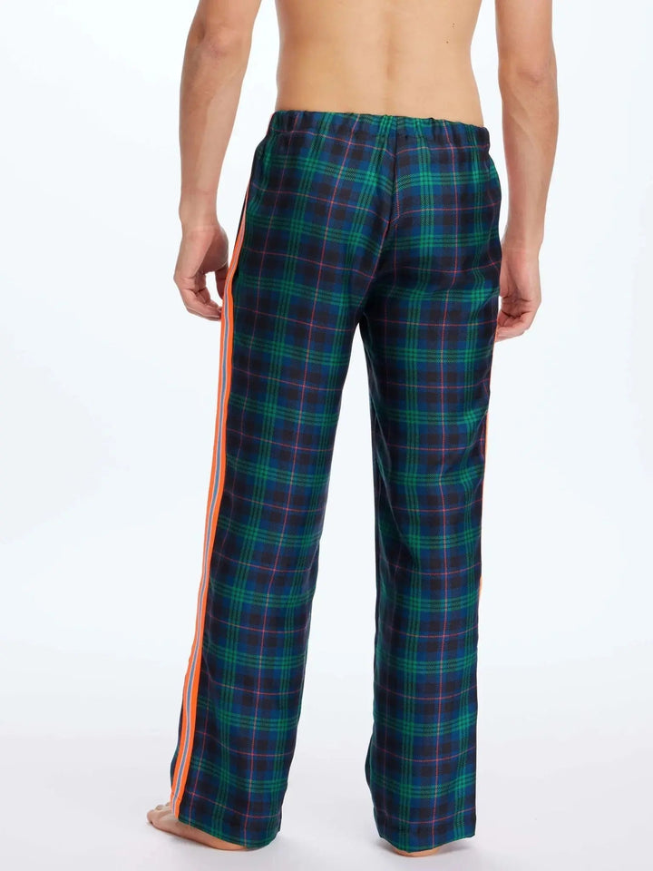 Men's Blackwatch Tartan Silk Pajama Pants With Stripe - Nigel Curtiss