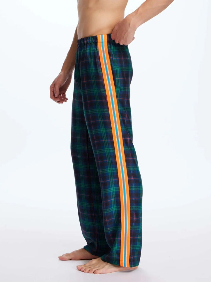 Men's Blackwatch Tartan Silk Pajama Pants With Stripe - Nigel Curtiss