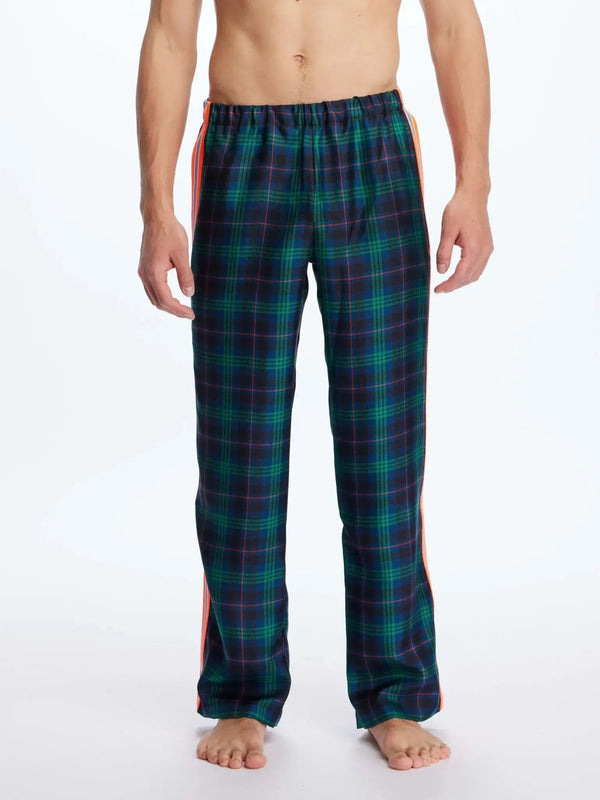 Men's Blackwatch Tartan Silk Pajama Pants With Stripe - Nigel Curtiss