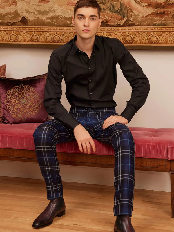 Men's Blue Tartan Trouser - Nigel Curtiss
