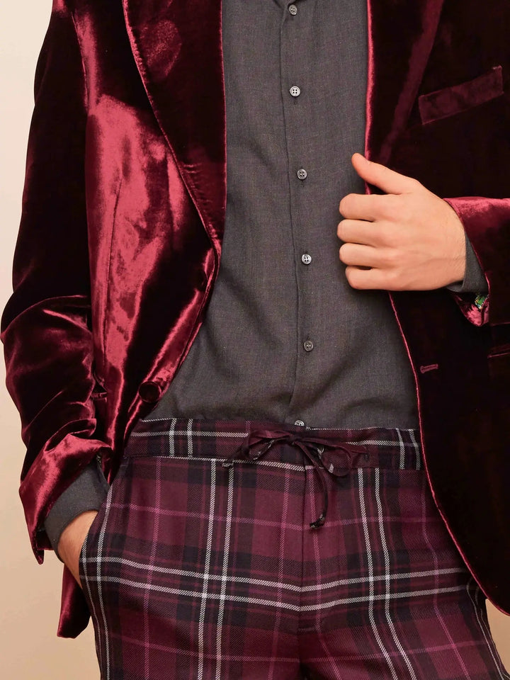 Men's Burgundy Tartan Trouser - Nigel Curtiss