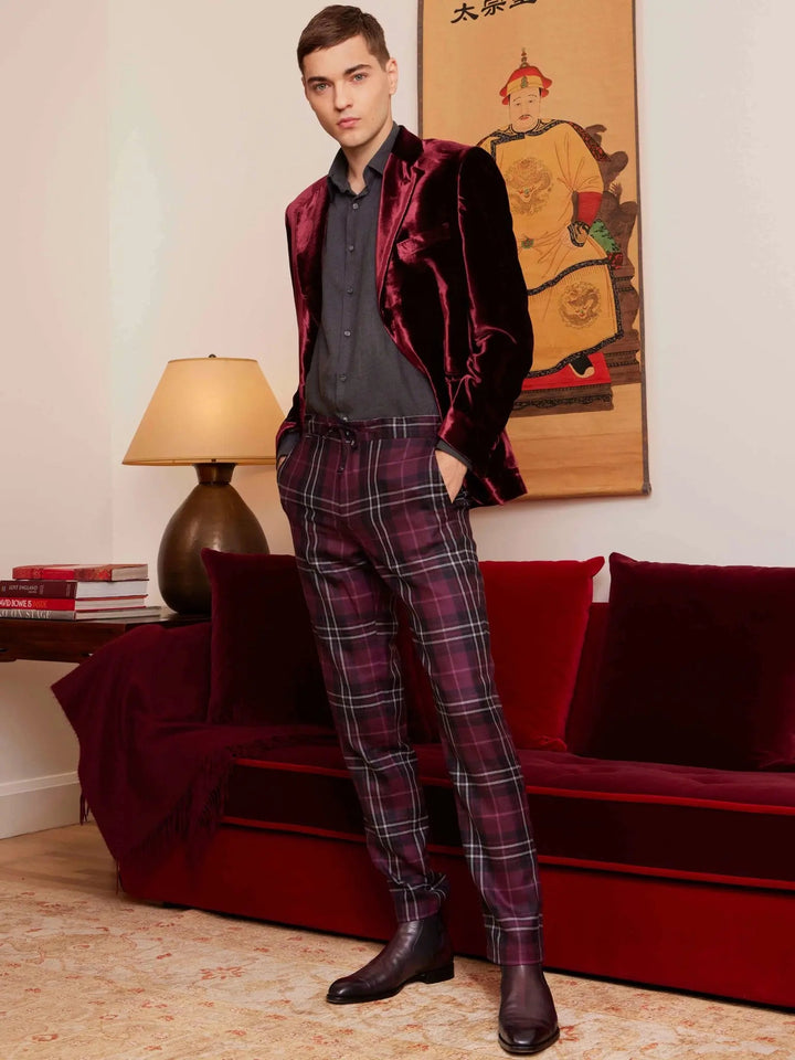 Men's Burgundy Tartan Trouser - Nigel Curtiss