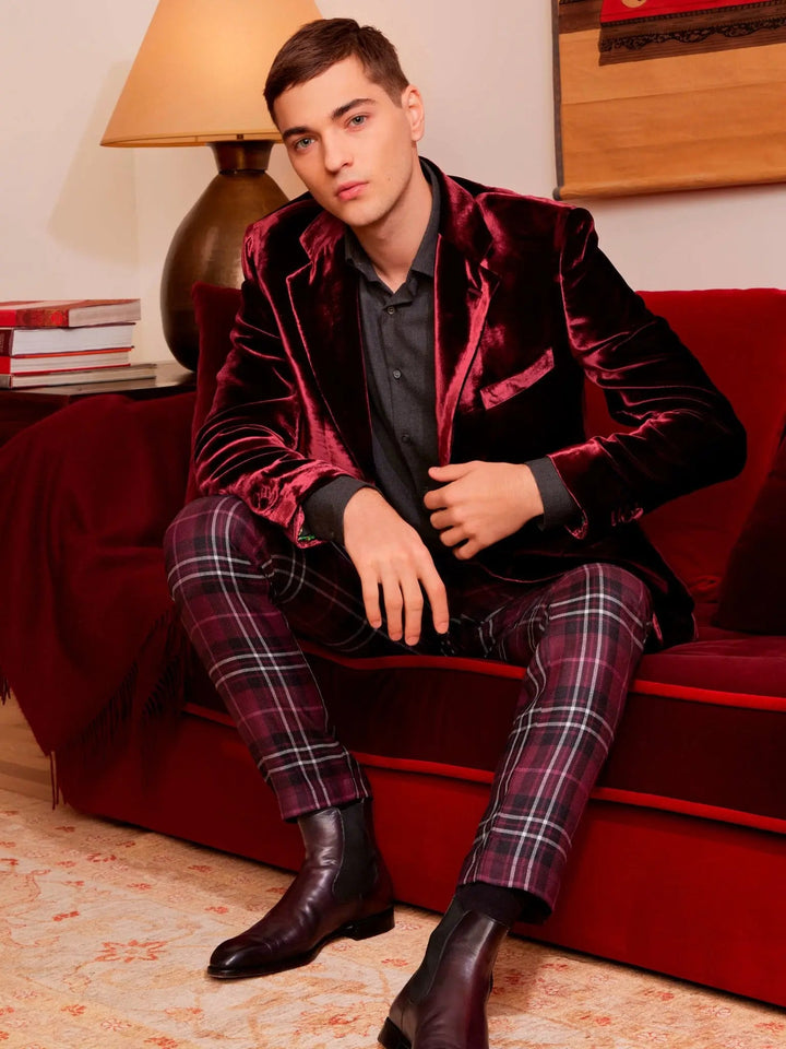 Men's Burgundy Tartan Trouser - Nigel Curtiss