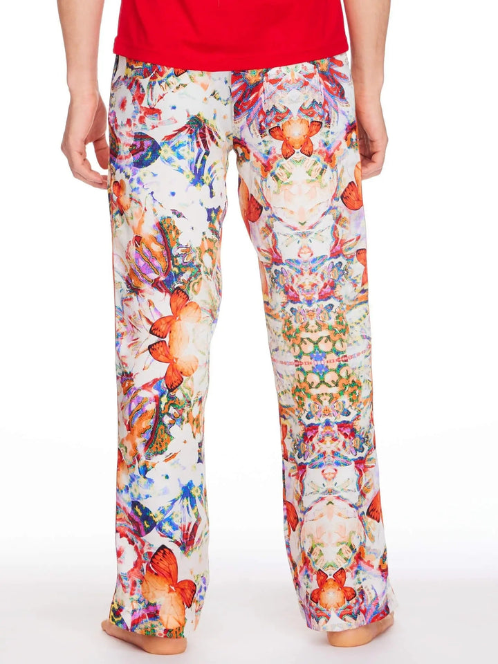 Men’s Butterfly Kaleidoscope Silk Pajama Pants With Orange/Red Stripe - Nigel Curtiss