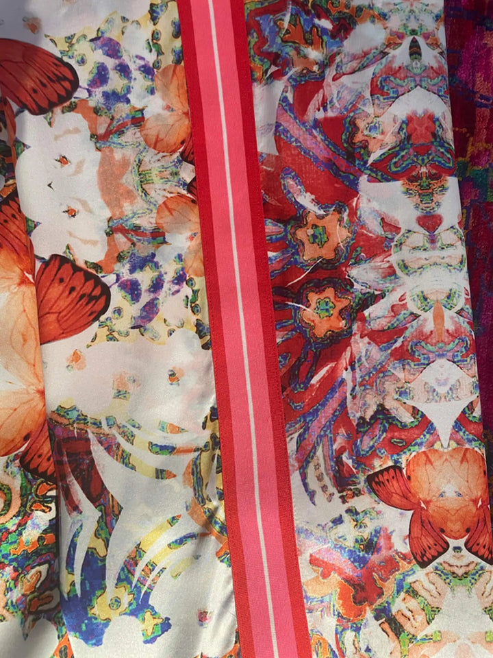Men’s Butterfly Kaleidoscope Silk Pajama Pants With Red & Fuchsia Stripe - Nigel Curtiss