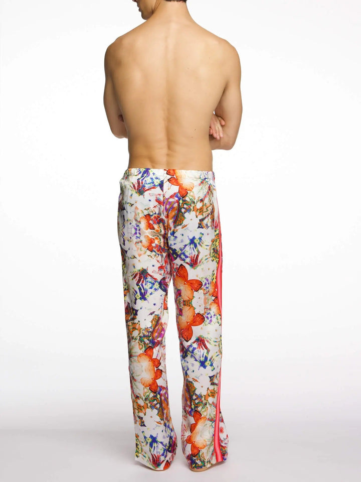 Men’s Butterfly Kaleidoscope Silk Pajama Pants With Red & Fuchsia Stripe - Nigel Curtiss