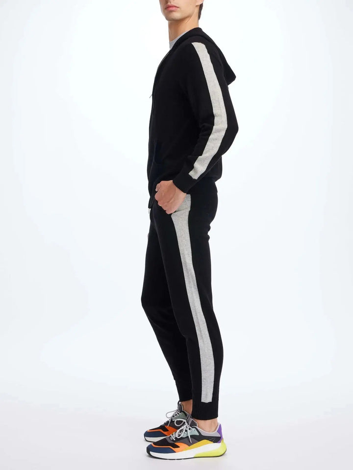 Men's Cashmere Hoodie In Black With Grey Stripe - Nigel Curtiss