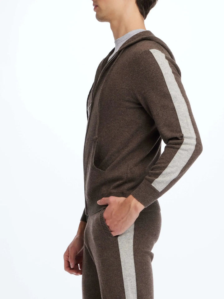 Men's Cashmere Hoodie In Brown With Grey Stripe - Nigel Curtiss