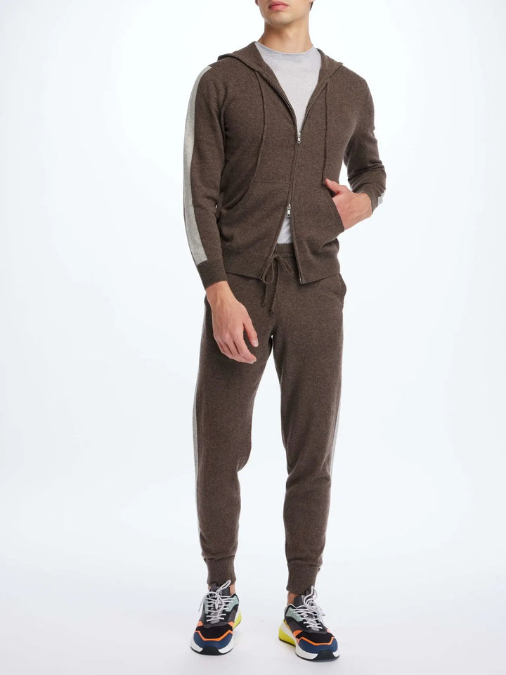 Men's Cashmere Hoodie In Brown With Grey Stripe - Nigel Curtiss