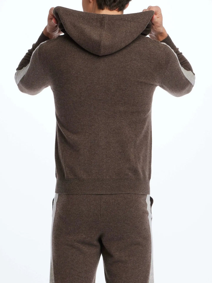 Men's Cashmere Hoodie In Brown With Grey Stripe - Nigel Curtiss