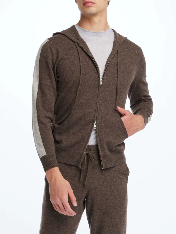 Men's Cashmere Hoodie In Brown With Grey Stripe - Nigel Curtiss