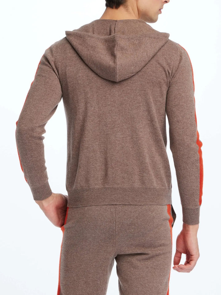 Men's Cashmere Hoodie In Brown With Orange Stripe - Nigel Curtiss