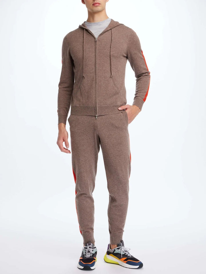 Men's Cashmere Hoodie In Brown With Orange Stripe - Nigel Curtiss