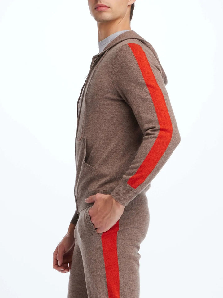 Men's Cashmere Hoodie In Brown With Orange Stripe - Nigel Curtiss