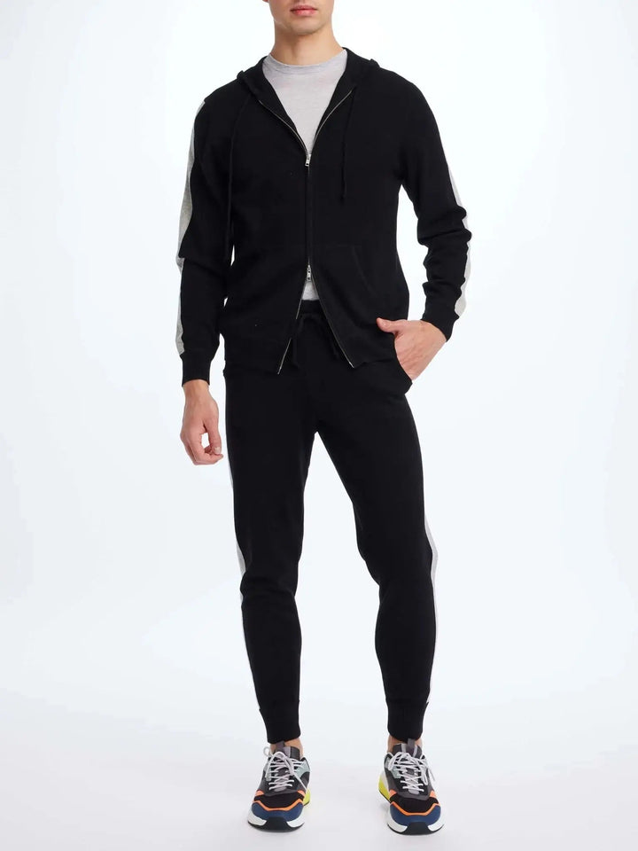 Men's Cashmere Sweatpant In Black With Grey Stripe - Nigel Curtiss