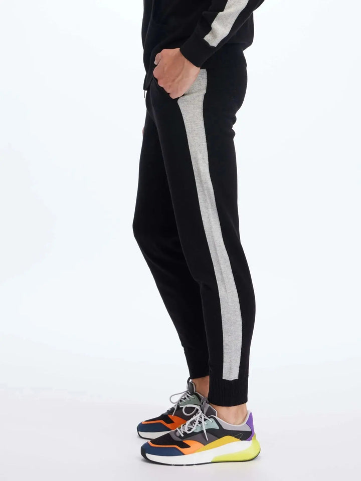 Men's Cashmere Sweatpant In Black With Grey Stripe - Nigel Curtiss