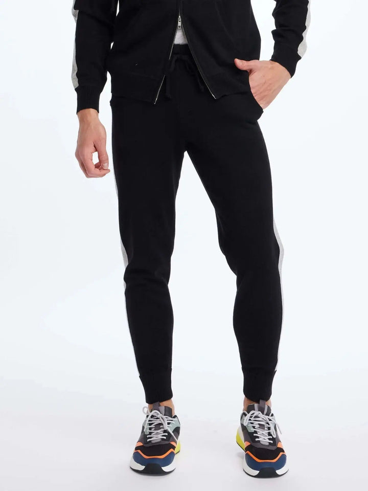 Men's Cashmere Sweatpant In Black With Grey Stripe - Nigel Curtiss