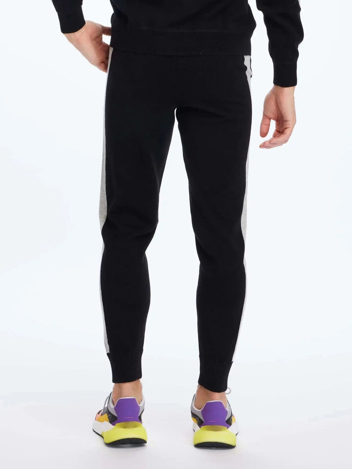 Men's Cashmere Sweatpant In Black With Grey Stripe - Nigel Curtiss