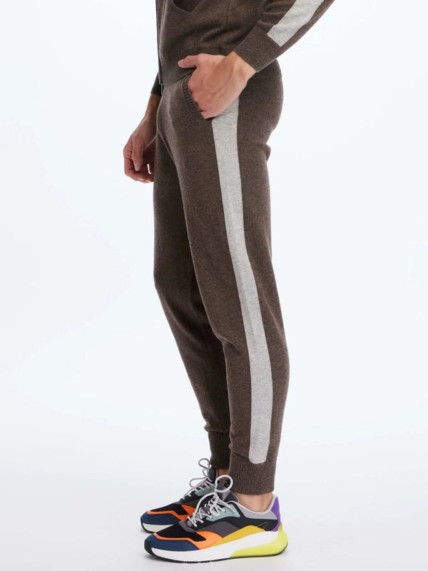 Men's Cashmere Sweatpant In Brown With Grey Stripe - Nigel Curtiss