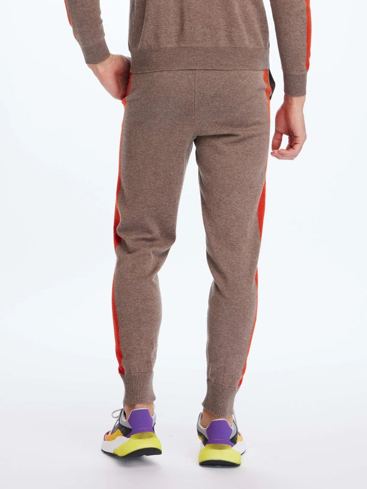 Men's Cashmere Sweatpant In Brown With Orange Stripe - Nigel Curtiss