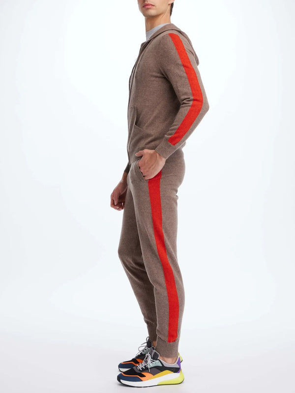 Men's Cashmere Sweatpant In Brown With Orange Stripe - Nigel Curtiss