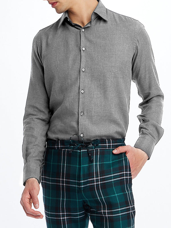 Men's Cotton and Cashmere Shirt in Light Grey - Nigel Curtiss
