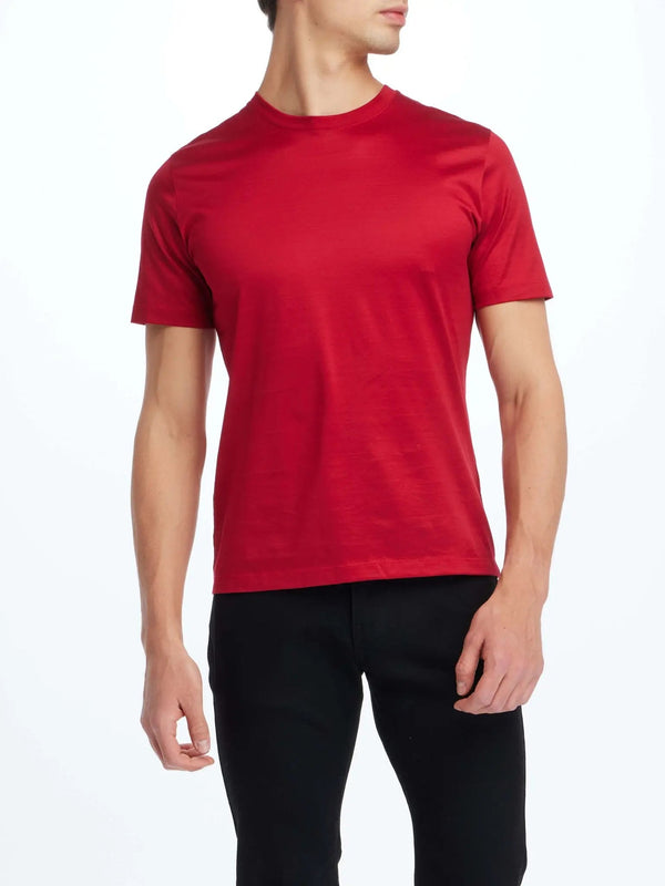 Men's Cotton Crew Neck T-Shirt In Tomato Red - Nigel Curtiss