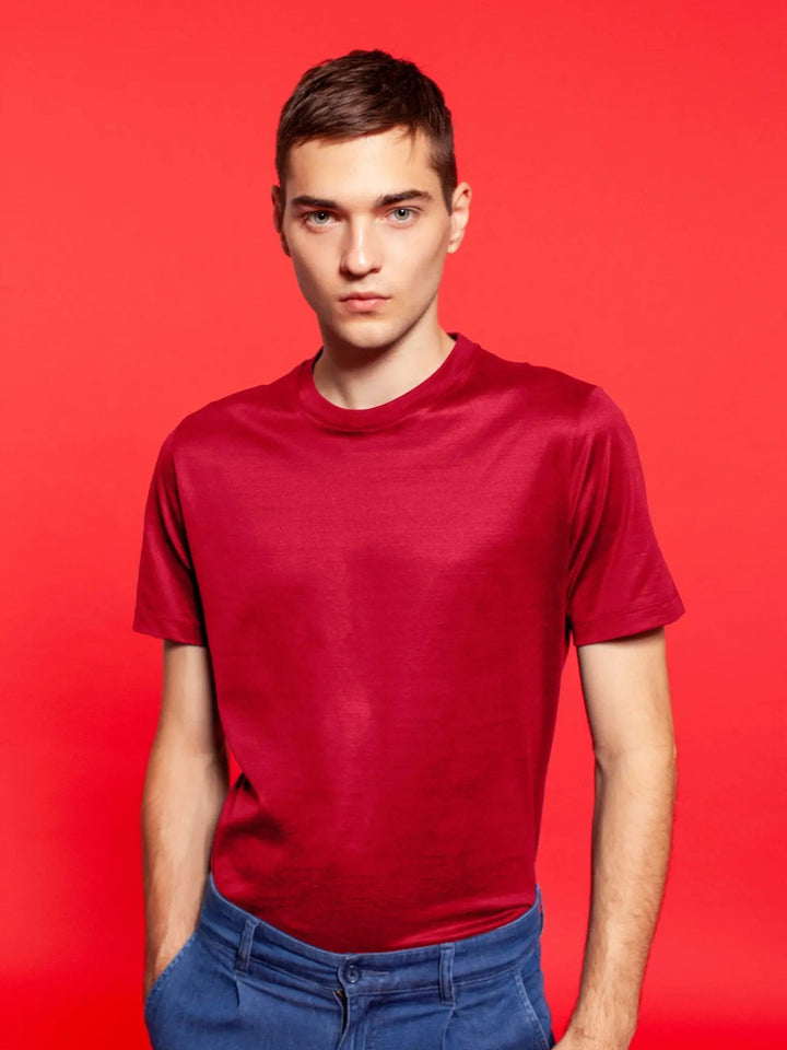 Men's Cotton Crew Neck T-Shirt In Tomato Red - Nigel Curtiss