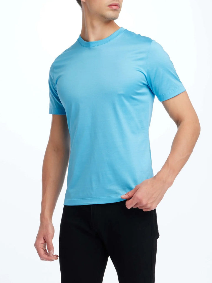 Men's Cotton Crew Neck T-Shirt In Turquoise - Nigel Curtiss