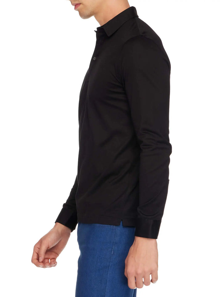 Men's Cotton Jersey Long Sleeve Polo In Black - Nigel Curtiss