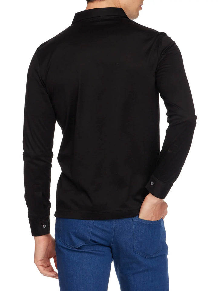 Men's Cotton Jersey Long Sleeve Polo In Black - Nigel Curtiss