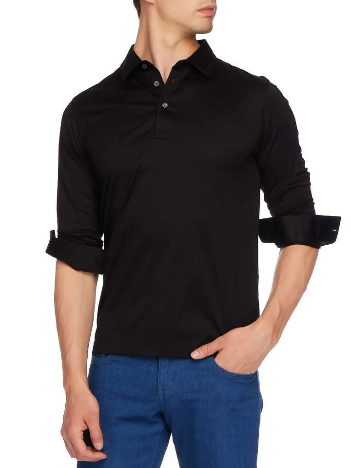 Men's Cotton Jersey Long Sleeve Polo In Black - Nigel Curtiss