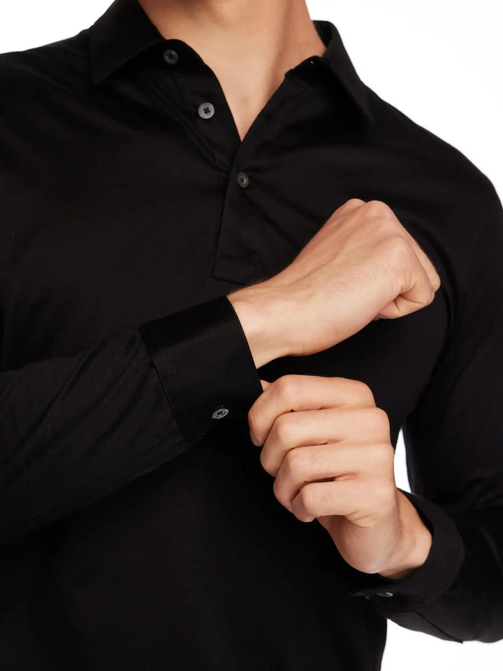 Men's Cotton Jersey Long Sleeve Polo In Black - Nigel Curtiss
