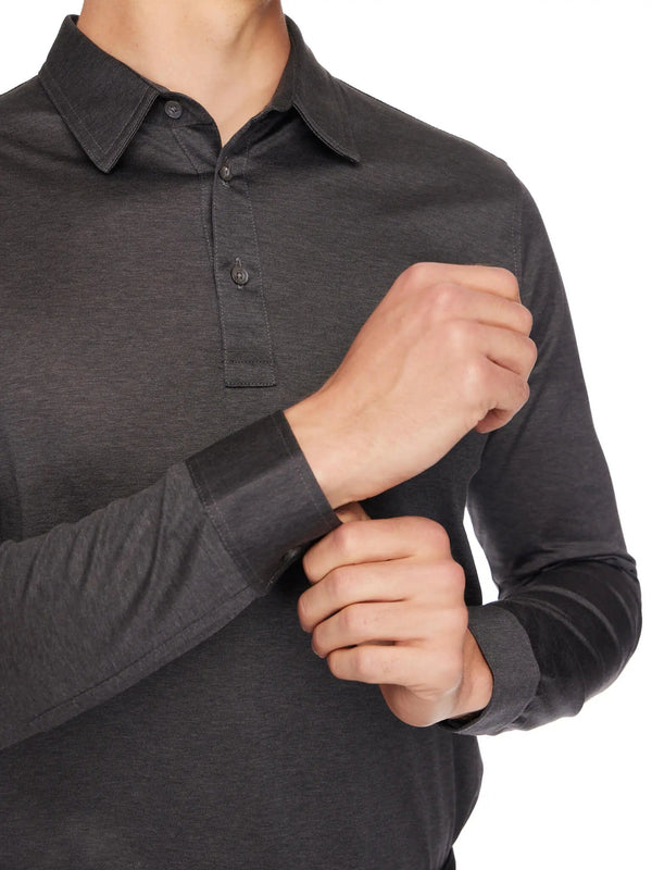 Men's Cotton Jersey Long Sleeve Polo In Dark Grey - Nigel Curtiss