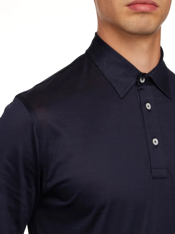 Men's Cotton Jersey Long Sleeve Polo In Navy - Nigel Curtiss