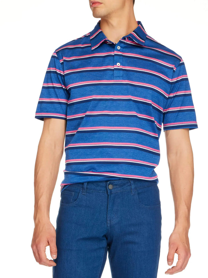 Men's Cotton Jersey Polo Shirt In Blue / Pink Stripe - Nigel Curtiss