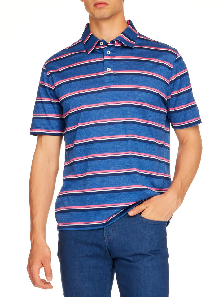 Men's Cotton Jersey Polo Shirt In Blue / Pink Stripe - Nigel Curtiss