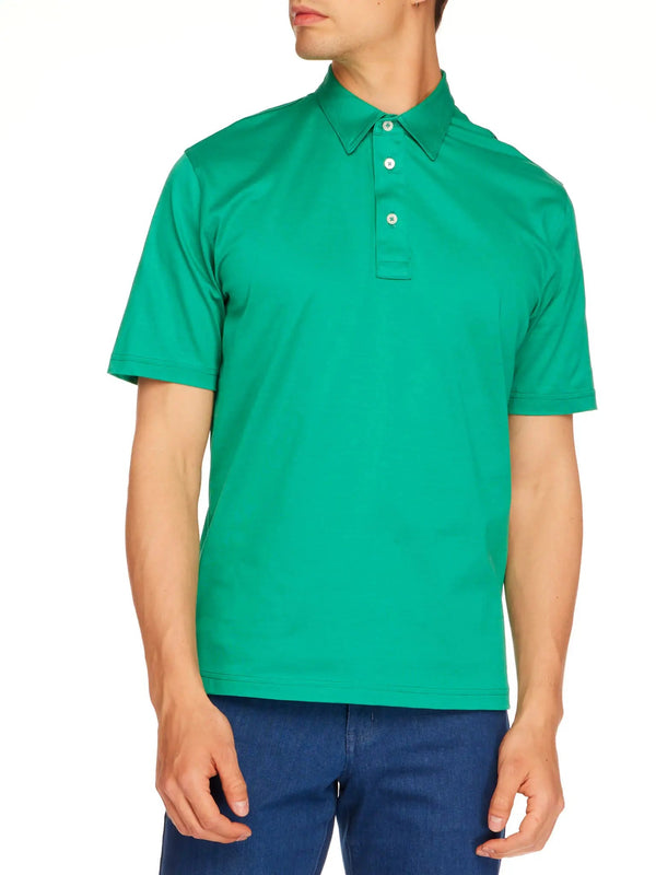 Men's Cotton Jersey Polo Shirt In Emerald - Nigel Curtiss