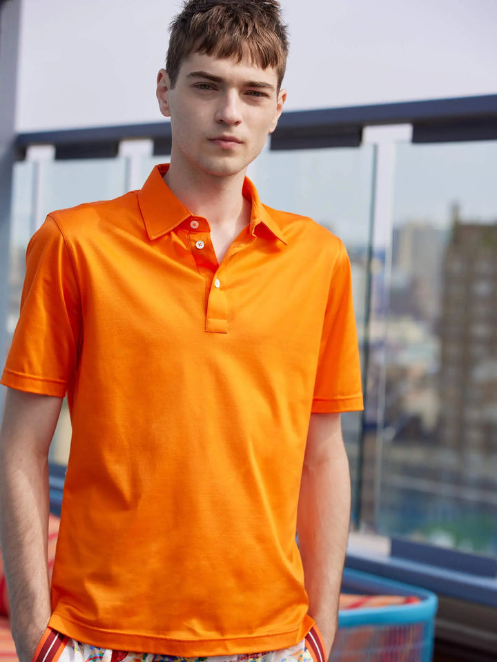 Men's Cotton Jersey Polo Shirt In Light Orange - Nigel Curtiss