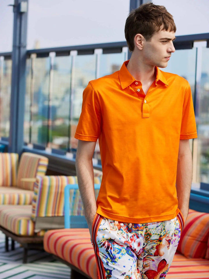 Men's Cotton Jersey Polo Shirt In Light Orange - Nigel Curtiss