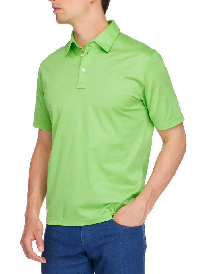 Men's Cotton Jersey Polo Shirt In Lime Green - Nigel Curtiss