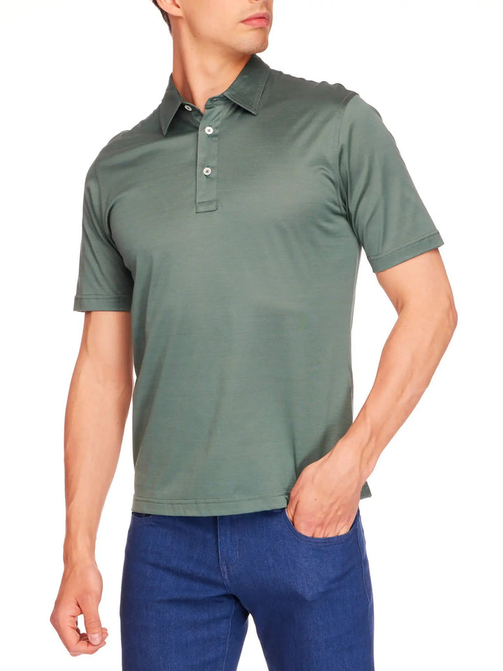 Men's Cotton Jersey Polo Shirt In Olive - Nigel Curtiss