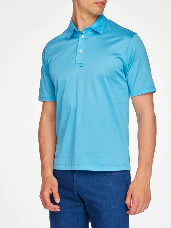 Men's Cotton Jersey Polo Shirt In Turquoise - Nigel Curtiss