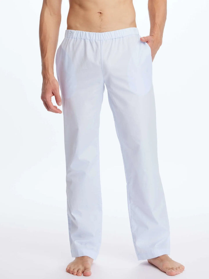 Men's Cotton Pajama Pant In Blue Poplin - Nigel Curtiss