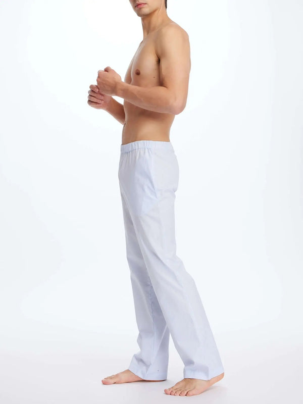 Men's Cotton Pajama Pant In Blue Poplin - Nigel Curtiss