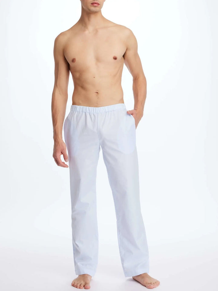 Men's Cotton Pajama Pant In Blue Poplin - Nigel Curtiss
