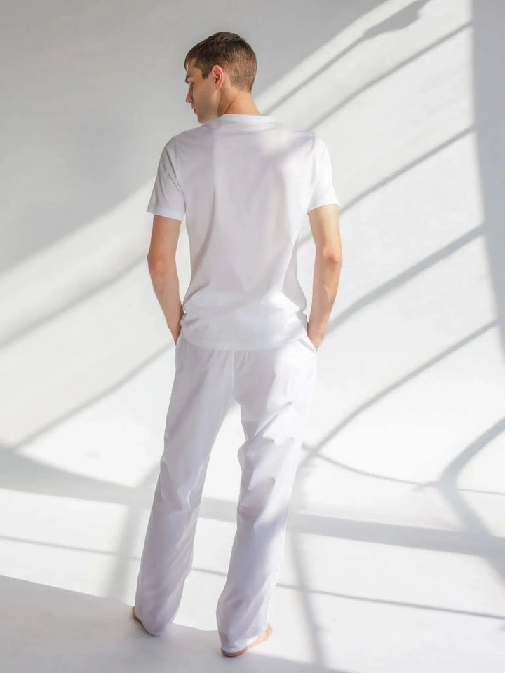 Men's Cotton Pajama Pant In White - Nigel Curtiss
