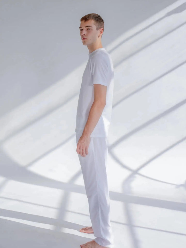 Men's Cotton Pajama Pant In White - Nigel Curtiss