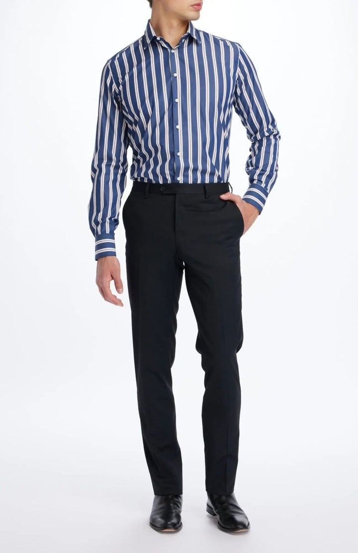 Men's Cotton Shirt In Striped Poplin - Nigel Curtiss
