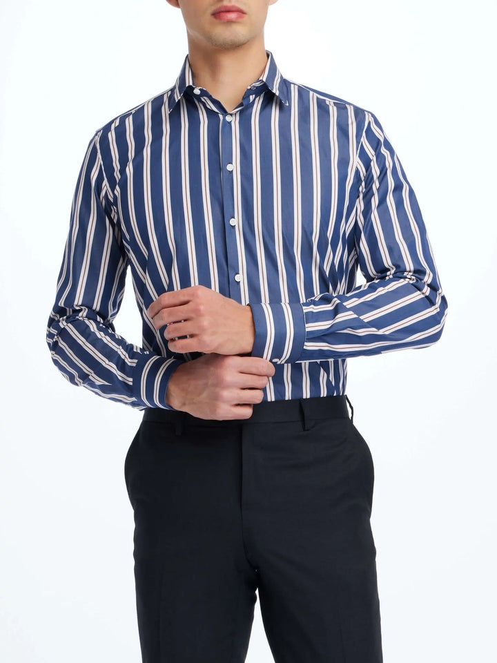 Men's Cotton Shirt In Striped Poplin - Nigel Curtiss